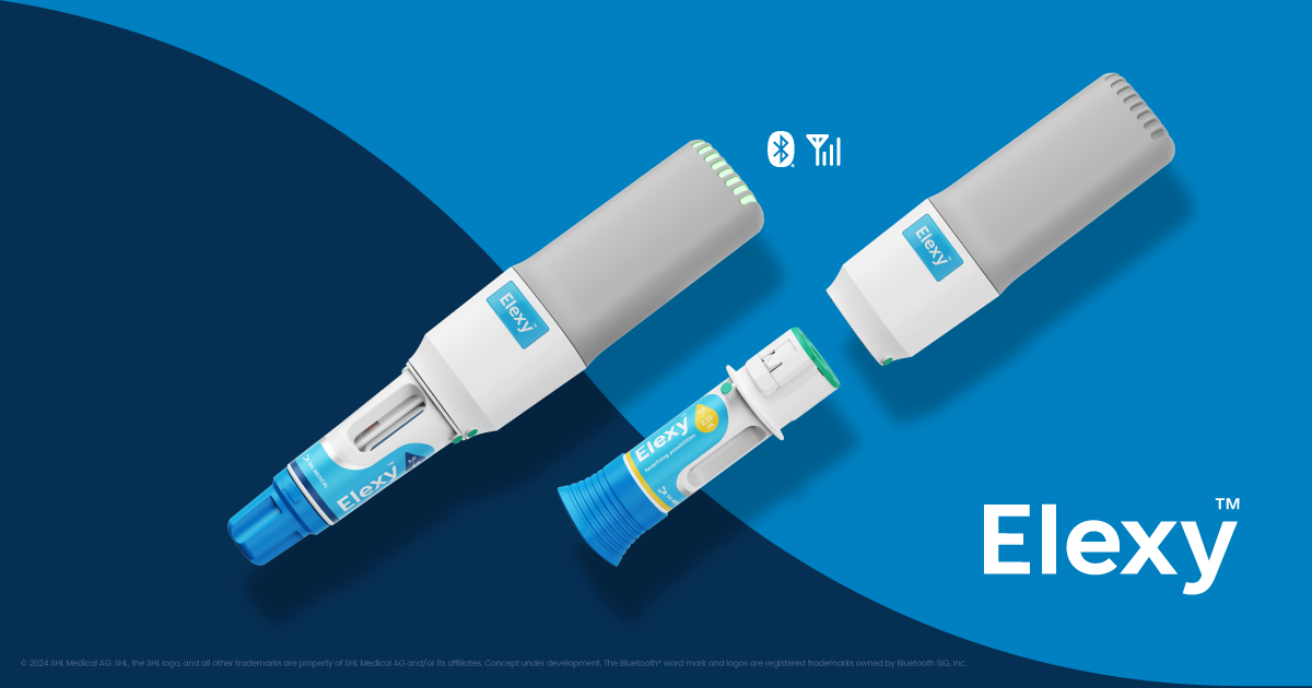 SHL Medical's Elexy is a reusable electromechanical autoinjector featuring a reusable power unit and integrated connectivity